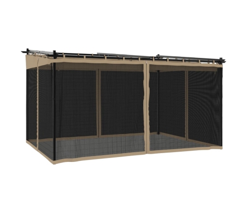 Cenador con paredes de malla acero taupe 4x3 m