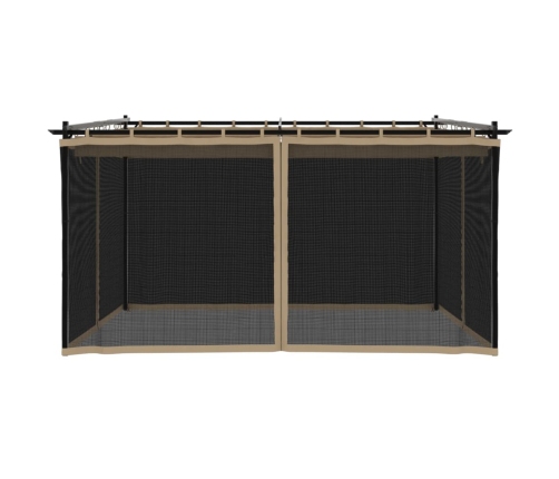 Cenador con paredes de malla acero taupe 4x3 m
