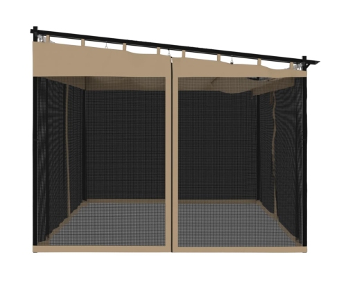 Cenador con paredes de malla acero taupe 4x3 m