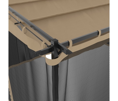 Cenador con paredes de malla acero taupe 4x3 m
