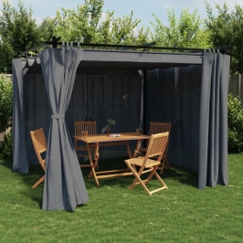 Cenador con cortinas acero gris antracita 3x3 m
