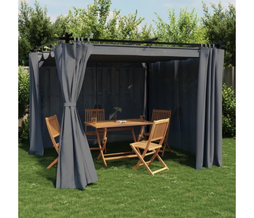 Cenador con cortinas acero gris antracita 3x3 m