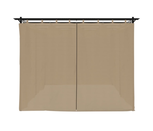 Cenador con cortinas acero taupe 6x3 m