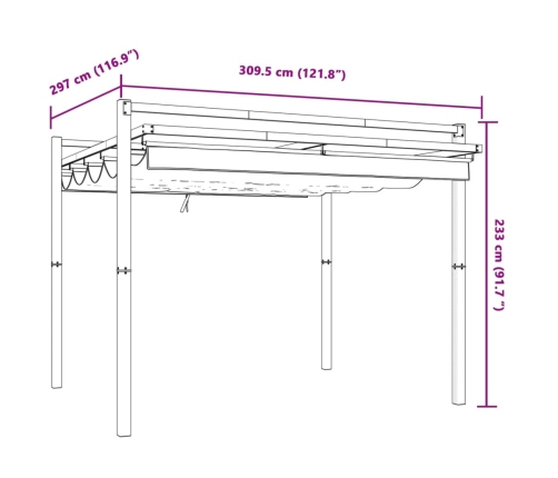 Cenador de jardín con techo retráctil aluminio antracita 3x3 m