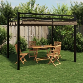 Cenador de jardín con techo retráctil taupe 3x3 m