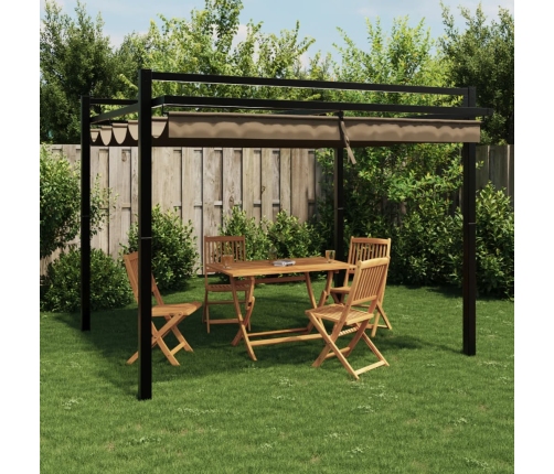 Cenador de jardín con techo retráctil taupe 3x3 m