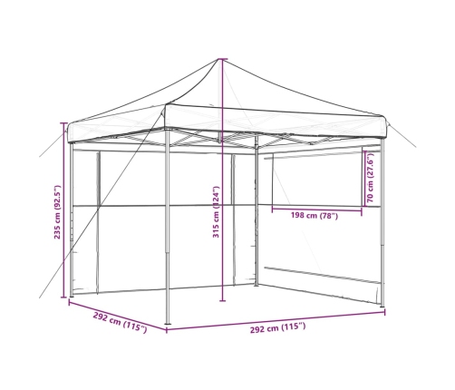 Tienda de fiesta plegable Pop-Up con 2 paredes laterales beige