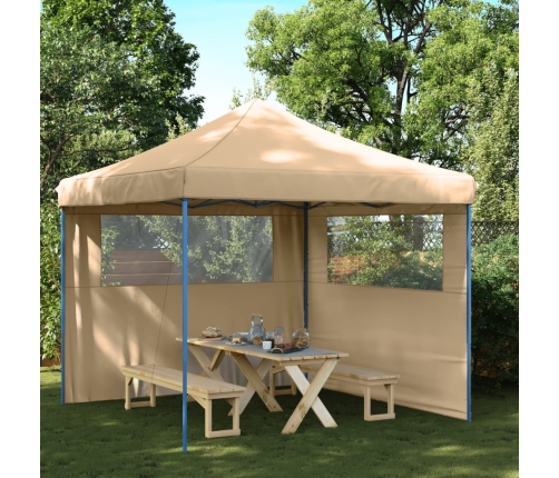 Tienda de fiesta plegable Pop-Up con 2 paredes laterales beige