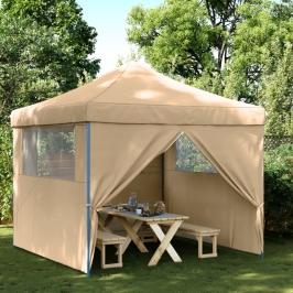 Tienda de fiesta plegable Pop-Up con 4 paredes laterales beige