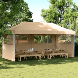 Tienda de fiesta plegable Pop-Up con 3 paredes laterales beige