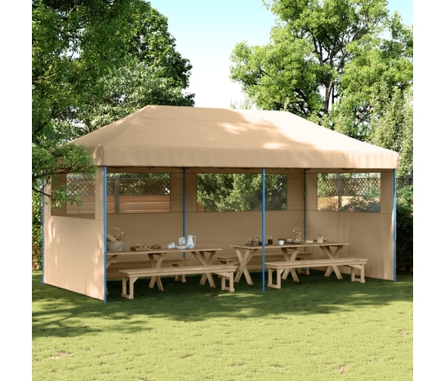 Tienda de fiesta plegable Pop-Up con 3 paredes laterales beige