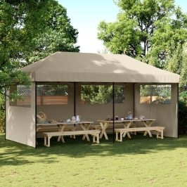 Tienda de fiesta plegable Pop-Up con 3 paredes laterales taupe