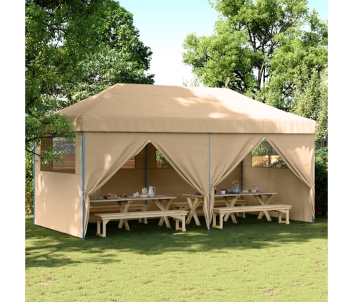 Tienda de fiesta plegable Pop-Up con 4 paredes laterales beige