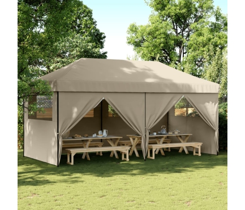 Tienda de fiesta plegable Pop-Up con 4 paredes laterales taupe