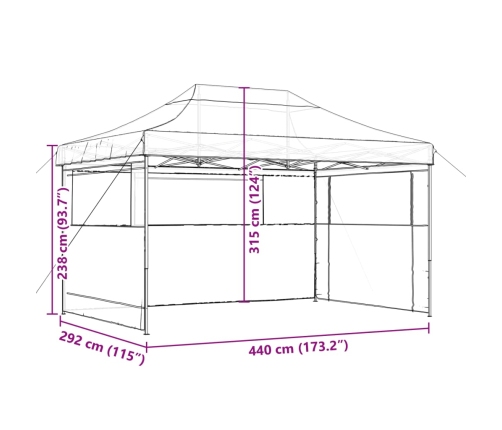 Tienda de fiesta plegable Pop-Up con 3 paredes laterales beige