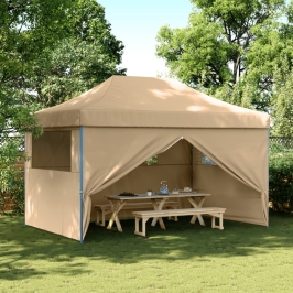 Tienda de fiesta plegable Pop-Up con 4 paredes laterales beige