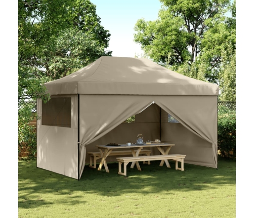 Tienda de fiesta plegable Pop-Up con 4 paredes laterales taupe