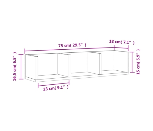 Mueble de pared de madera de ingenieria negro 75x18x16,5 cm