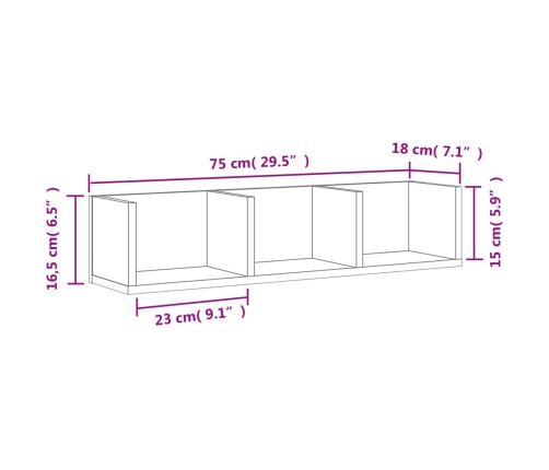 Muebles de pared 2 uds madera de ingeniería negro 75x18x16,5 cm