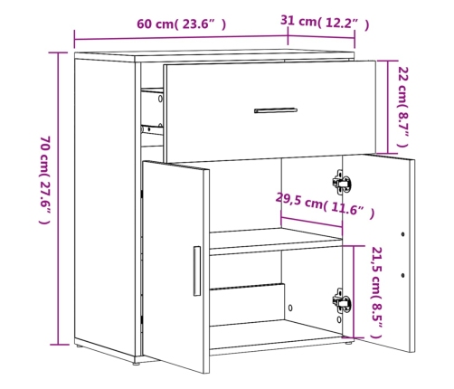 Aparador de madera de ingeniería roble ahumado 60x31x70 cm