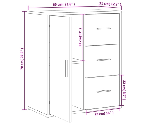 Aparador de madera de ingeniería gris Sonoma 60x31x70 cm