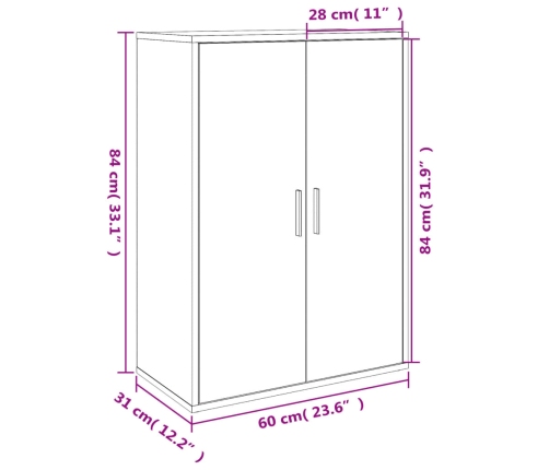 Aparador de madera de ingeniería gris hormigón 60x31x84 cm