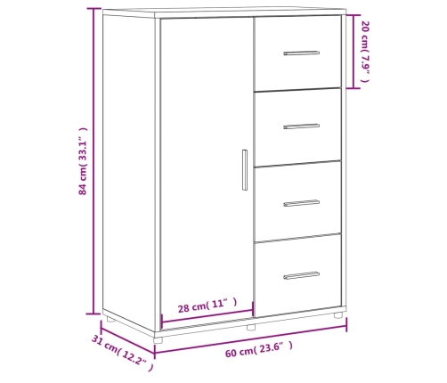 Aparador de madera de ingeniería roble ahumado 60x31x84 cm