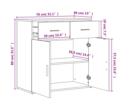 Aparador de madera de ingeniería marrón roble 79x38x80 cm