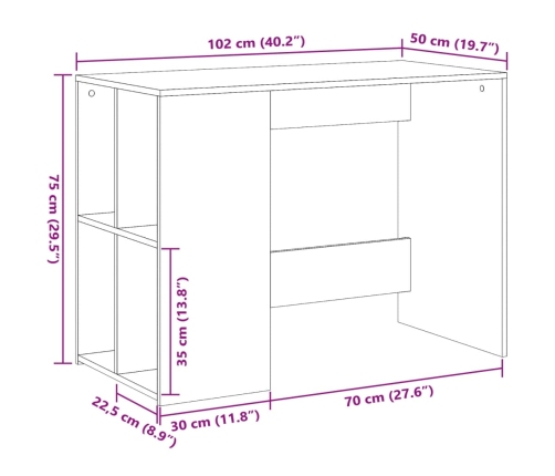 Escritorio de madera de ingeniería blanco 102x50x75 cm