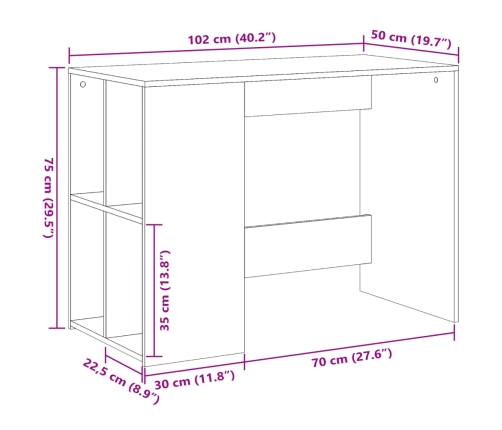 Escritorio de madera de ingeniería negro 102x50x75 cm