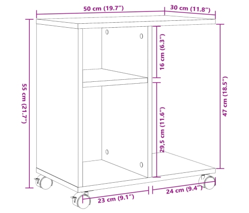 Mesa auxiliar con ruedas madera ingeniería blanco 50x30x55 cm