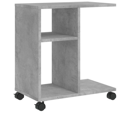 Mesa auxiliar ruedas madera ingeniería gris hormigón 50x30x55cm