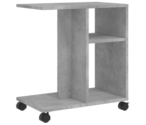 Mesa auxiliar ruedas madera ingeniería gris hormigón 50x30x55cm