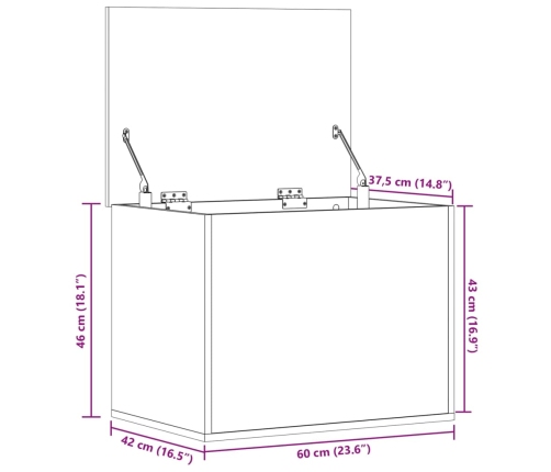 Caja de almacenaje madera ingeniería roble ahumado 60x42x46 cm