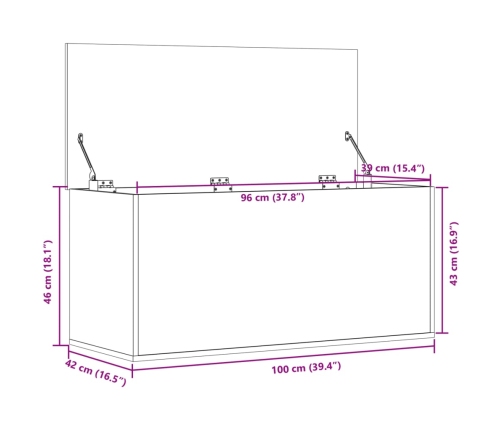 Caja de almacenaje madera ingeniería gris hormigón 100x42x46 cm