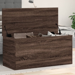 Caja de almacenaje madera ingeniería roble marrón 100x42x46 cm