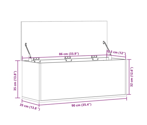 Caja de almacenaje madera ingeniería gris hormigón 90x35x35 cm