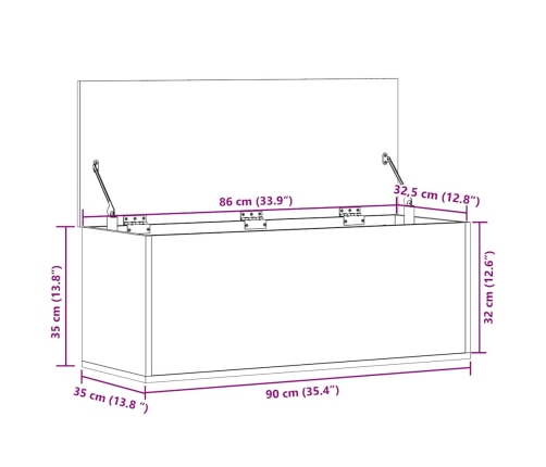 Caja de almacenaje madera ingeniería roble ahumado 90x35x35 cm