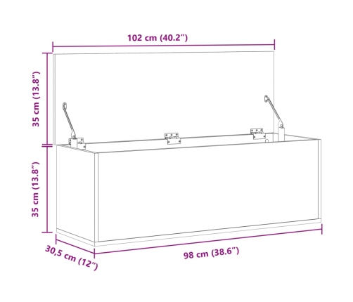 Caja de almacenaje madera ingeniería gris hormigón 102x35x35 cm