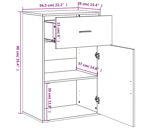 Armario almacenaje madera ingeniería roble Sonoma 56,5x39x90 cm