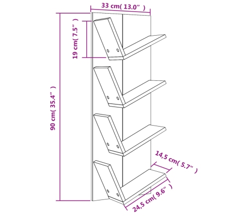 vidaXL Estantería de pared 4 niveles blanco 33x16x90 cm