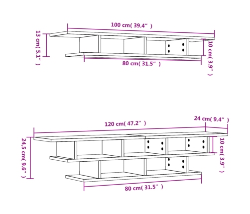 Muebles de TV de pared madera de ingeniería blanco