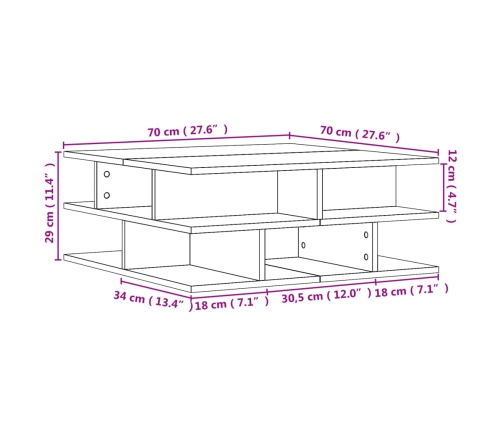 Mesa de centro madera de ingeniería blanco 70x70x29 cm