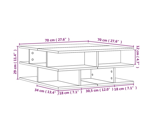 Mesa de centro madera de ingeniería roble ahumado 70x70x29 cm