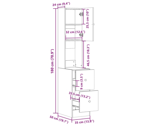 Mueble de cocina madera ingeniería roble ahumado 35x50x180 cm