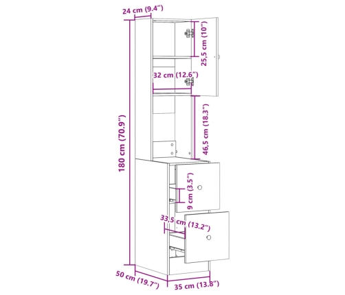 Mueble de cocina madera ingeniería marrón roble 35x50x180 cm