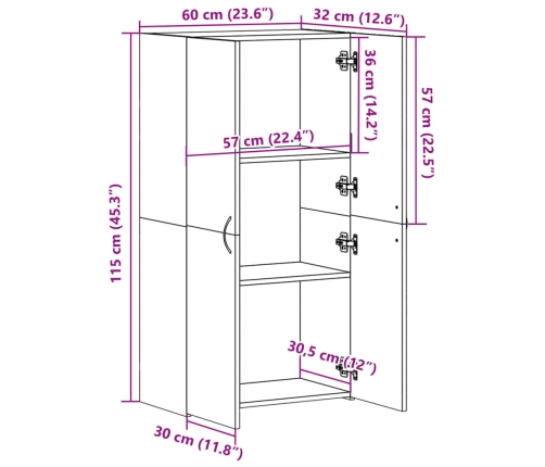 Armario archivador madera ingeniería roble marrón 60x32x115 cm