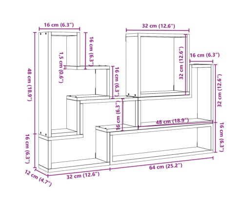 Estantería de pared madera de ingeniería blanco 96x12x64 cm