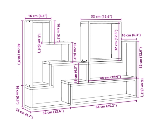 Estantería de pared madera de ingeniería negro 96x12x64 cm