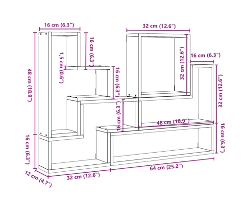 Estantería de pared madera ingeniería gris hormigón 96x12x64 cm